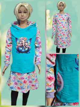 Kleid & ärmelloses Shirt Gr. 140 Türkis/Blumen