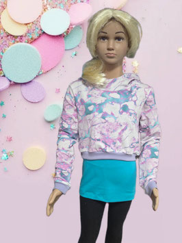 Kurzhoodie & Top Gr. 146 türkis/lila marmoriert
