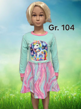 Handamde Kleid Gr. 104 mint/Einhorn Bügelbild mitwachsend