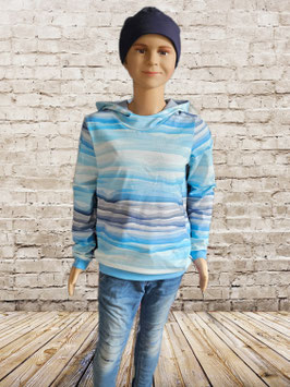 Handmade Hoodie Gr. 140 blau/wave Jersey mitwachsend