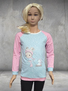 Pullover Gr. 128 hellblau/rosa Schlittenmädchen Bügelbild