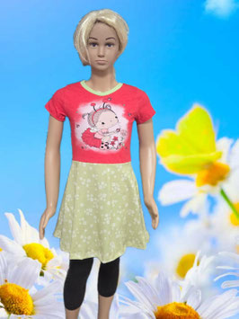 Handmade Kleid Gr. 122 kurzarm Marienkäfer/grün Jersey mitwachsend