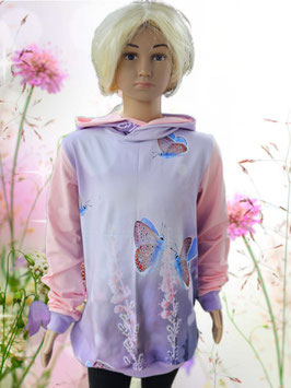 Handmade Hoodie Gr. 152 Schmetterlinge flieder/rosa mitwachsend