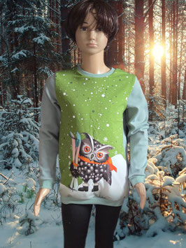 Handmade Pullover Gr. 134 Eule Frech Terry mitwachsend