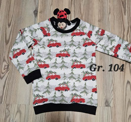 Pullover Gr. 104 rote Autos/Christbäume