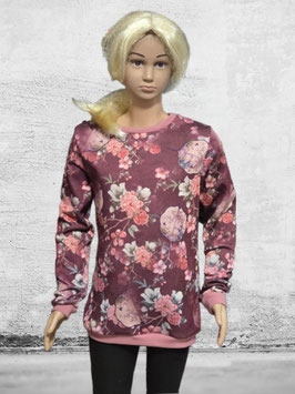 Handmade Pullover Gr.  140 Blumen/altroosa mitwachsend