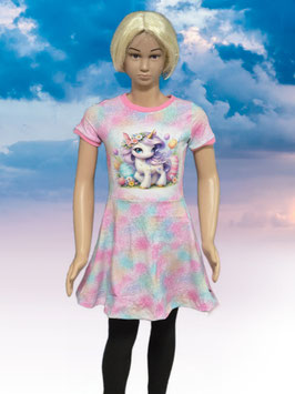 Handmade Kleid Gr. 122 kurzarm Einhorn mitwachsend