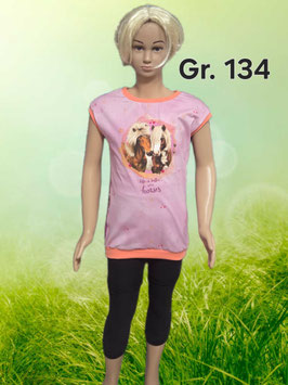Handmade Tshirt Gr. 134 rose/beere Pferde Jersey mitwachsend