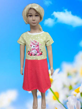 Handmade Kleid Gr. 116 Erdbeereinhorn Jersey mitwachsend