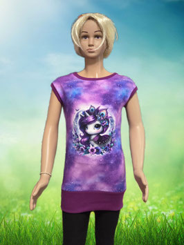 Handmade Longshirt Gr. 122 kurzarm lila/Einhorn mitwachsend