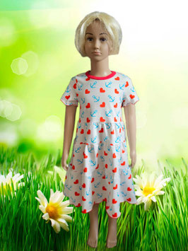 Handmade Stufenkleid Gr. 116 Anker/Herz mitwachsend