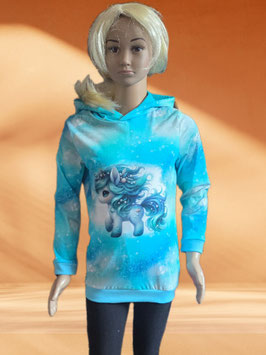Handmade Hoodie Gr. 128 Einhorn/türkis mitwachsend