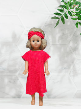 Handmade Kleid Gr. 98 kurzarm rot mit weiße Punkte mitwachsend