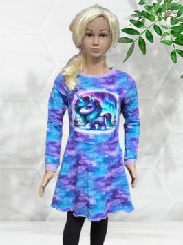 Kleid Gr. 128 langarm blau/lila Reh