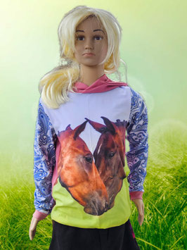 Handmade Hoodie Gr. 140 Pferde Jersey mitwachsend