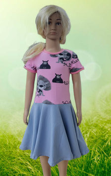 Handmade Tellerrockkleid Gr. 116 Löwe/Telefon rosa/jeansblau mitwachsend