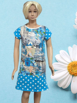 Kleid Gr. 134 blaue Punkte/Motiv
