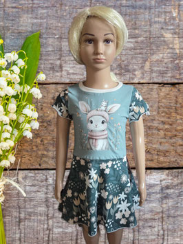 Kleid Gr. 104 kurzarm mint/petrol Bügelbild Hase
