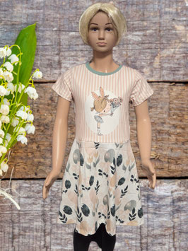 Kleid Gr. 140 kurzarm Ostern creme/petrol
