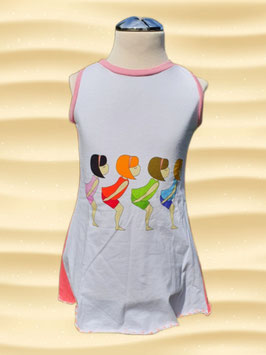 Handmade Kleid Gr. 98 kurzarm weiß/lachs Mädchen mitwachsend