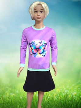 Handmade Pullover Gr. 122 Schmetterlin lila Jersey Hmitwachsend