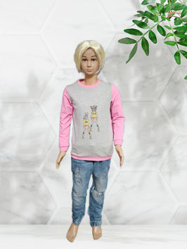 Handmade Pullover Gr. 128 rosa/grau Hase mitwachsend