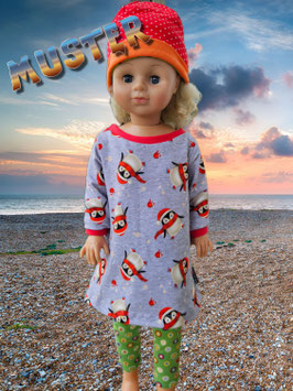 Handmade Kleid Gr. wählbar grau/rot Pinguin
