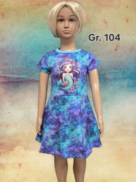 Handmade Kleid Gr. 104 kurzarm Meerjungfrau/Bügelbild Jersey mitwachsend