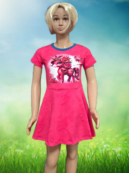 Handmade Kleid Gr. 122 kurzarm Einhorn dunkelpink Jersey mitwachsend