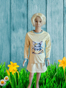 Handmade Pullover & Rock Gr. 134 gelb/Hase mitwachsend