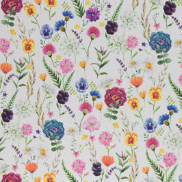 Ullrich Leinenoptik Dekostoff - Blumen beige