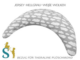 Bezug für Plüschmond~Jersey-Hellgrau-Weiße Wolken~