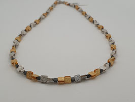 Eva Stone Collier 925/- Silber vergoldet, Hämatit