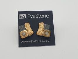 Eva Stone Ohrstecker 925/- Silber geschwärzt / vergoldet mit Rohdiamant