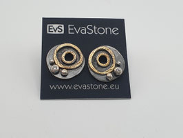 Eva Stone Ohrstecker 925/- Silber geschwärzt / vergoldet, weißer Saphir