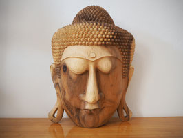 Massive Buddha Wandmaske aus Suarholz mit natürlicher Holzmaserung, unbehandelt -R10-