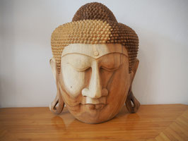 Massive Buddha Wandmaske aus Suarholz mit natürlicher Holzmaserung, unbehandelt -R6-