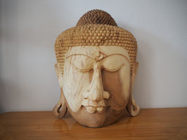 Massive Buddha Wandmaske aus Suarholz mit natürlicher Holzmaserung, unbehandelt -R8-