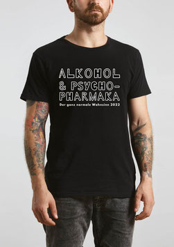 Herrenshirt schwarz „Alkohol und Psychopharmaka“ - mit Österreich ist Frei Logo am Ärmel