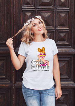 Damenshirt weiß „Cash is fesch“ - mit Österreich ist Frei Logo am Ärmel