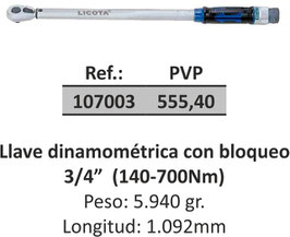 Llave dinamométrica con bloqueo 3/4” (140-700Nm)