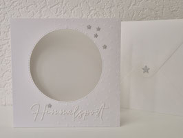 Passepartout-Karte, Sternprägung Himmelspost weiß 13,5x13,5cm (Ausschnitt rund: 9cm)