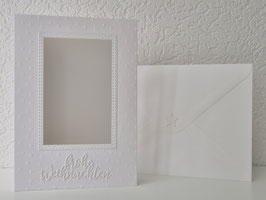 Passepartout-Karte, Sternprägung Frohe Weihnachten weiß 12,5x18cm (Ausschnitt eckig: 7x11cm)