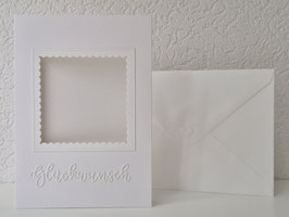 Passepartout-Karte, Glückwunsch weiß 12,5x18cm (Ausschnitt eckig: 8cm, Wellenrand innen)