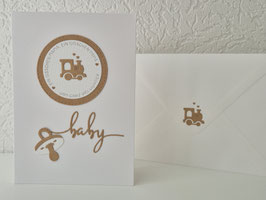 Grußkarte, Geburt Baby-Schnuller mit Lok 10,5x15cm