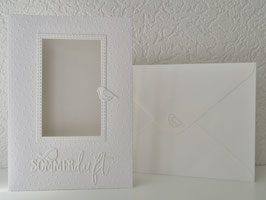 Passepartout-Karte, Pünktchenprägung Sommerduft mit Vögeln weiß 12,5x18cm (Ausschnitt eckig: 6x10cm)