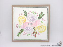 Carte Aquarelle "Hello" et Kraft - (chaque exemplaire est peint à la main)