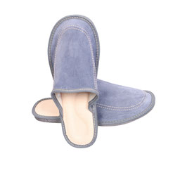 Pantoufles cuir homme bleu