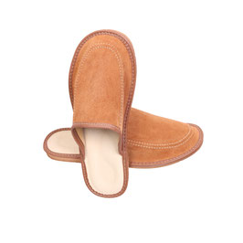 Pantoufles cuir homme camel