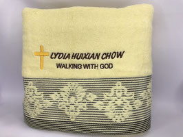 European Flower Fashion Soft  Cotton Embroidery Beach Bath Towel 54*26 inches (Yellow)欧洲花时尚软棉刺绣沙滩浴巾 54* 26英寸(黄色）